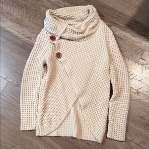 Miracle Cream Cowl Neck Sweater with Button Accents